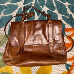 Frye Authentic Genuine Leather Satchel Messenger Bag Brown